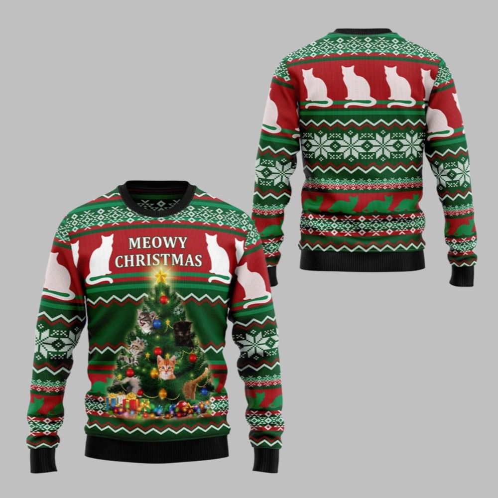 2025 Christmas Cat Meowy Christmas Ugly Christmas Sweater - Grishko.com