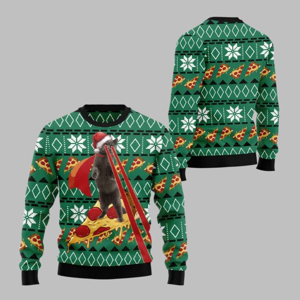 2025 Christmas Cat Pizza Ugly Christmas Sweater - Grishko.com