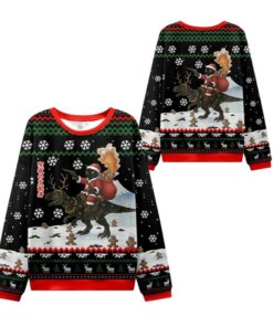 Alternative view of 2025 Christmas Cat Riding A Dinosaur Ugly Sweater  