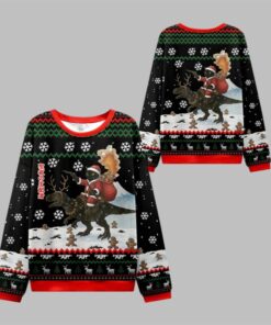 2025 Christmas Cat Riding A Dinosaur Ugly Sweater  