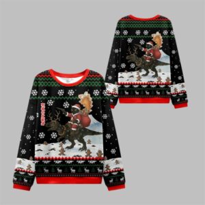 2025 Christmas Cat Riding A Dinosaur Ugly Sweater - Grishko.com