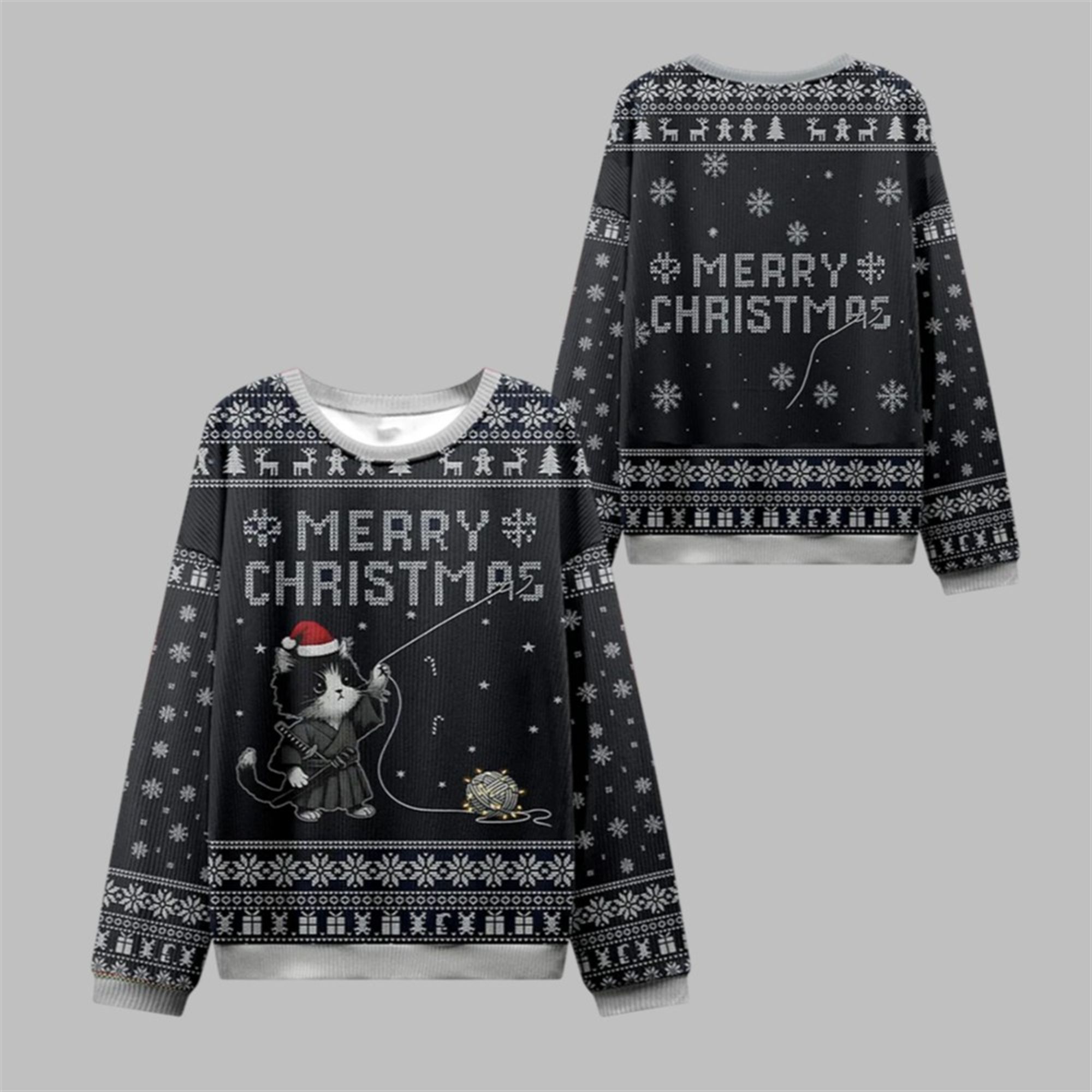 2025 Christmas Cat String Pull Ugly Sweater - Grishko.com