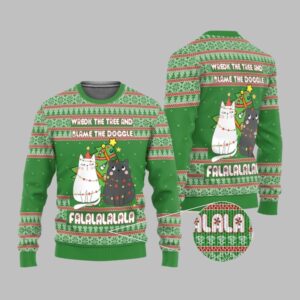 2025 Christmas Cat Wreck The Tree And Blame The Doggle Ugly Christmas Sweater - Grishko.com