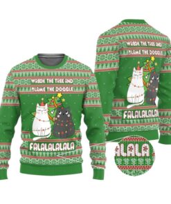 Alternative view of 2025 Christmas Cat Wreck The Tree And Blame The Doggle Ugly Christmas Sweater  
