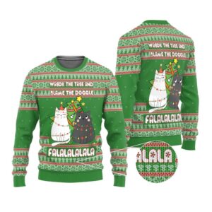Alternative view of 2025 Christmas Cat Wreck The Tree And Blame The Doggle Ugly Christmas Sweater - Grishko.com