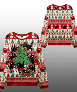 2025 Christmas Cats Destroying Christmas Tree Ugly Sweater  