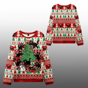2025 Christmas Cats Destroying Christmas Tree Ugly Sweater - Grishko.com
