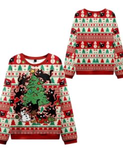 Alternative view of 2025 Christmas Cats Destroying Christmas Tree Ugly Sweater  
