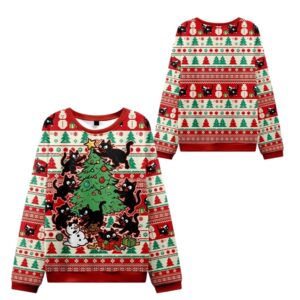 Alternative view of 2025 Christmas Cats Destroying Christmas Tree Ugly Sweater - Grishko.com