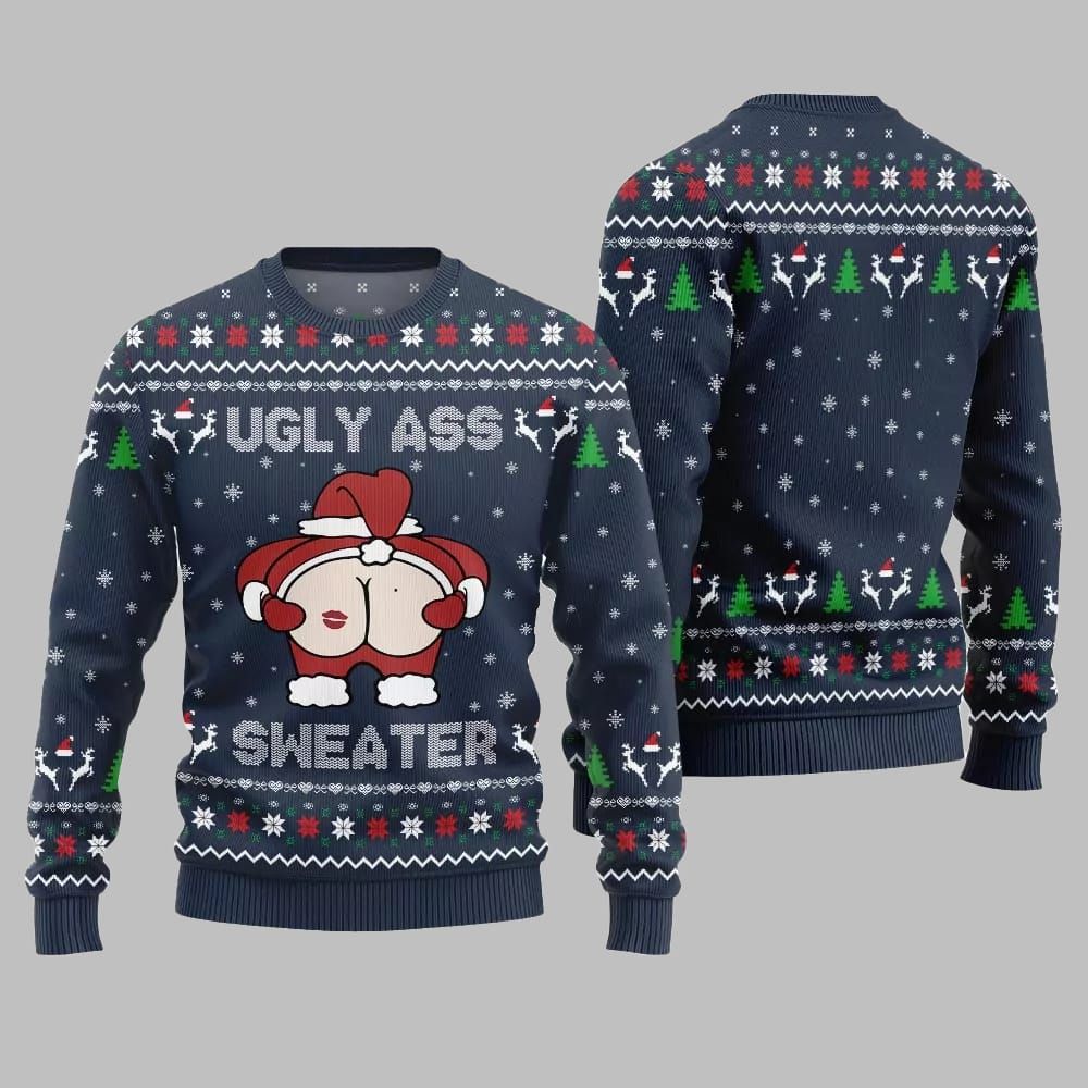 2025 Christmas Caught Kissing Santa Ugly Christmas Sweater - Image 3