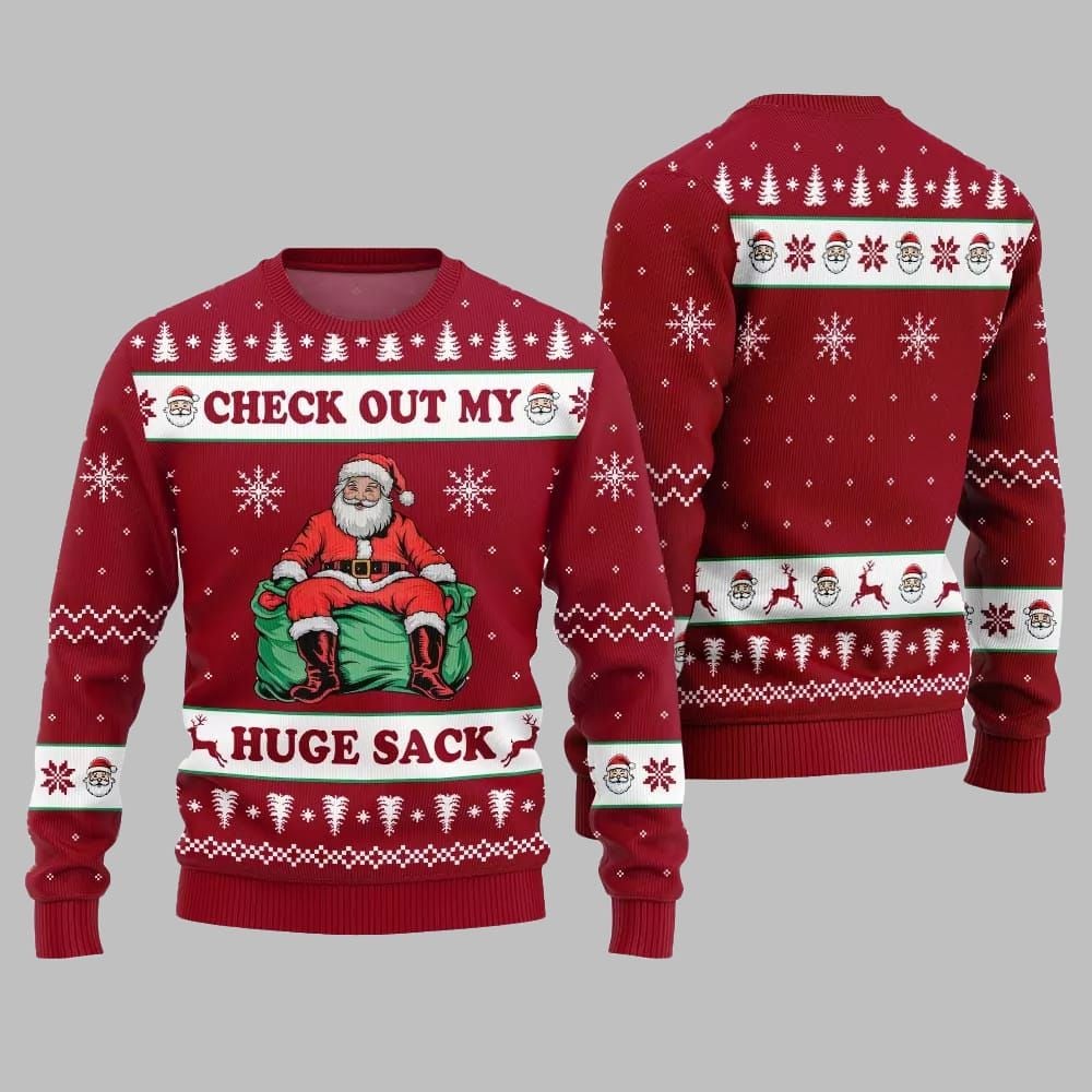 2025 Christmas Check Out My Huge Sack Santa Ugly Christmas Sweater - Grishko.com
