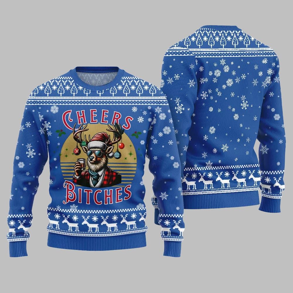 2025 Christmas Cheer Reindeer Bitches Ugly Christmas Sweater - Grishko.com
