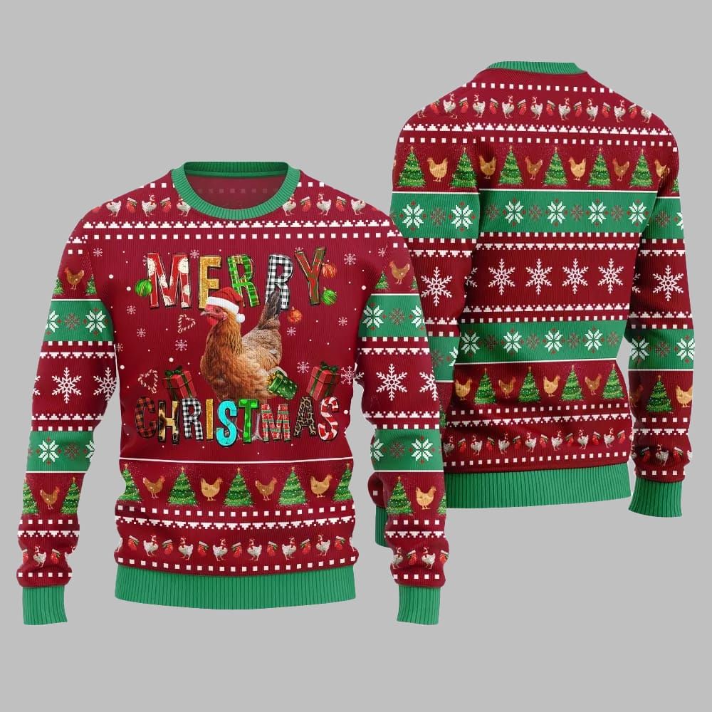 2025 Christmas Chicken Merry Christmas Ugly Christmas Sweater - Image 5