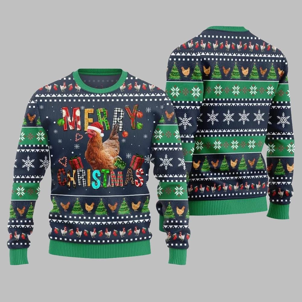 2025 Christmas Chicken Merry Christmas Ugly Christmas Sweater - Image 3