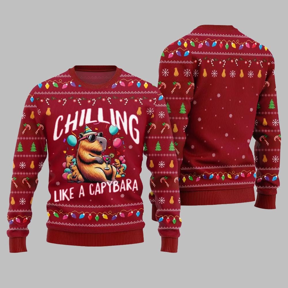 2025 Christmas Chilling Like A Capabara Ugly Christmas Sweater - Grishko.com