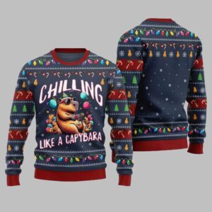 Alternative view of 2025 Christmas Chilling Like A Capabara Ugly Christmas Sweater - Grishko.com