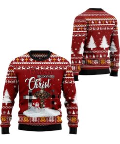 Alternative view of 2025 Christmas Christian Begins With Christ Ugly Christmas Sweater  