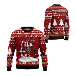 Alternative view of 2025 Christmas Christian Begins With Christ Ugly Christmas Sweater - Grishko.com