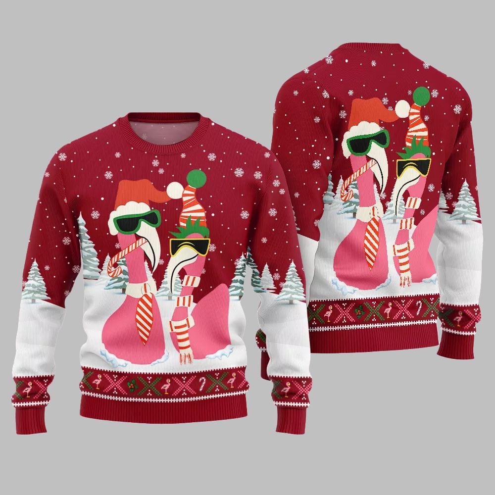 2025 Christmas Cool Flamingo Ugly Christmas Sweater - Grishko.com