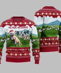2025 Christmas Cow No Hide No Shame Now I'm Finally Miling Life Ugly Christmas Sweater  