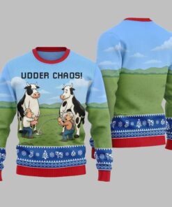 Alternative view of 2025 Christmas Cow Udder Chaos Ugly Christmas Sweater  