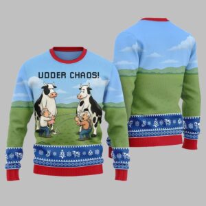 Alternative view of 2025 Christmas Cow Udder Chaos Ugly Christmas Sweater - Grishko.com