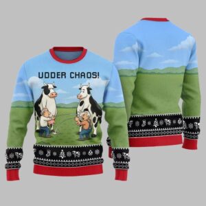 2025 Christmas Cow Udder Chaos Ugly Christmas Sweater - Grishko.com