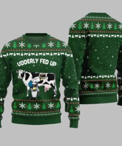 Alternative view of 2025 Christmas Cow Udderly Fed Up Ugly Christmas Sweater  