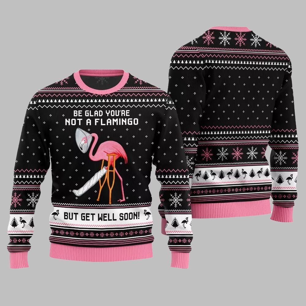 2025 Christmas Crazy Flamingo Oops Broken Leg Ugly Christmas Sweater - Image 3