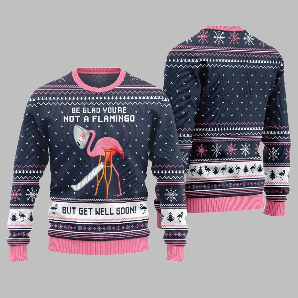 2025 Christmas Crazy Flamingo Oops Broken Leg Ugly Christmas Sweater - Image 5