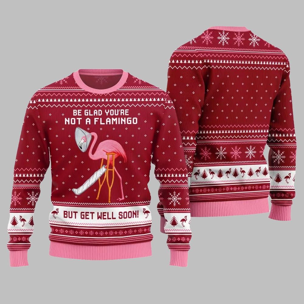 2025 Christmas Crazy Flamingo Oops Broken Leg Ugly Christmas Sweater - Grishko.com