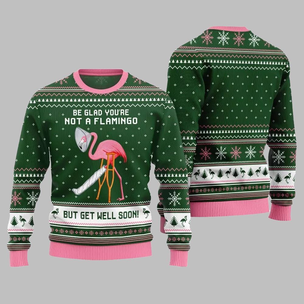2025 Christmas Crazy Flamingo Oops Broken Leg Ugly Christmas Sweater - Image 4