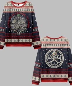 2025 Christmas Cthulhu Is Coming To Town Ugly Christmas Sweater  