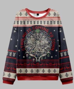 Alternative view of 2025 Christmas Cthulhu Is Coming To Town Ugly Christmas Sweater  