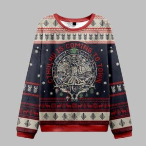 Alternative view of 2025 Christmas Cthulhu Is Coming To Town Ugly Christmas Sweater - Grishko.com