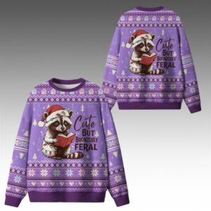 Alternative view of 2025 Christmas Cute But Bookishly Feral Ugly Sweater - Grishko.com