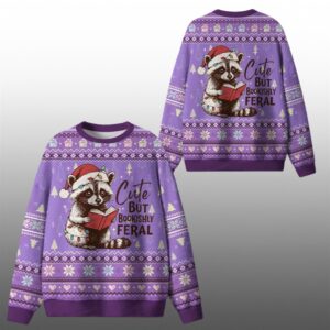 2025 Christmas Cute But Bookishly Feral Ugly Sweater - Grishko.com