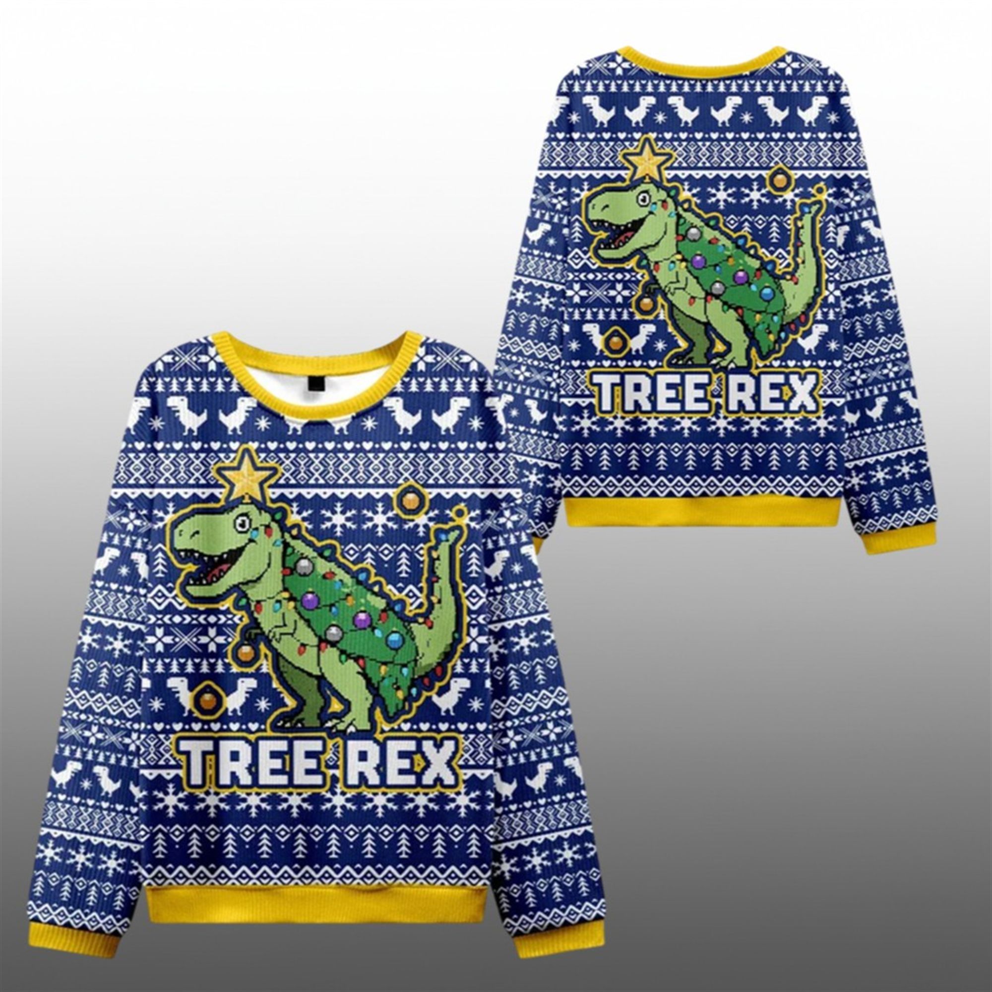 2025 Christmas Cute Tree Rex Ugly Sweater - Grishko.com