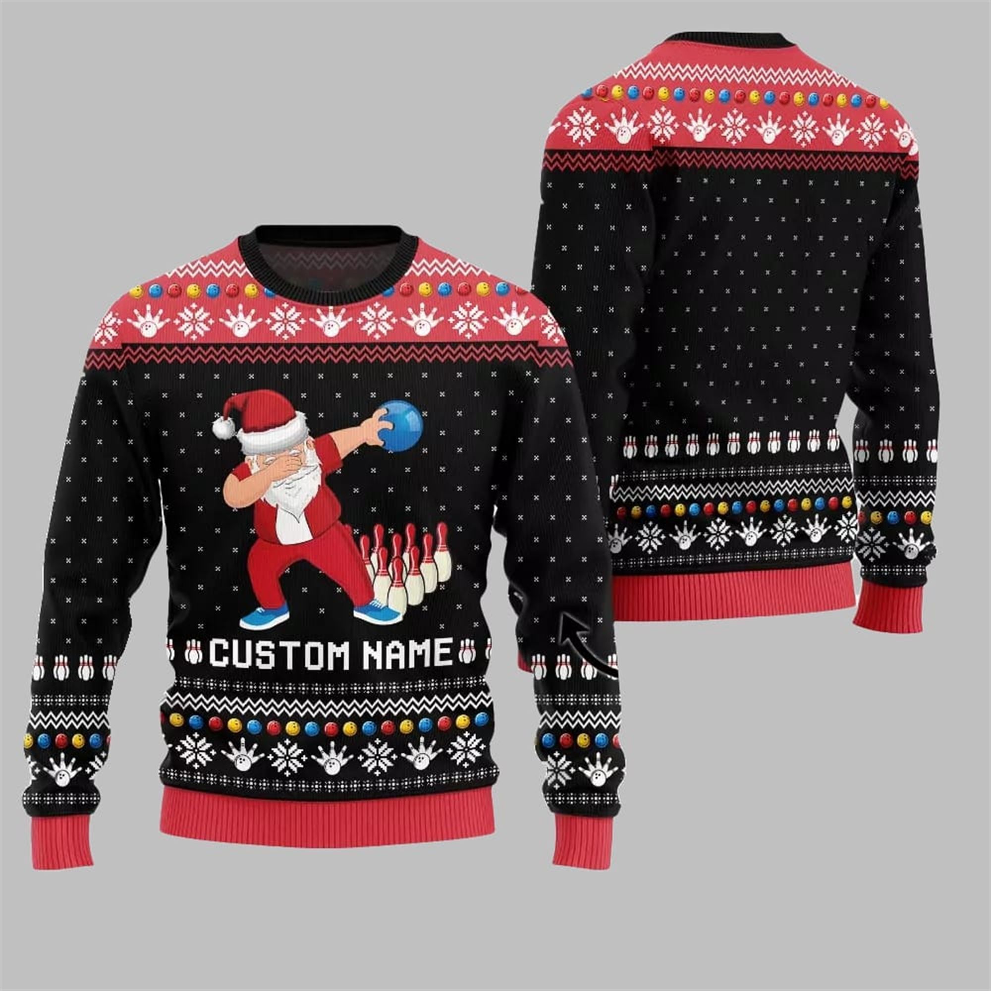 2025 Christmas Dabbing Santa Bowling Ugly Sweater - Grishko.com