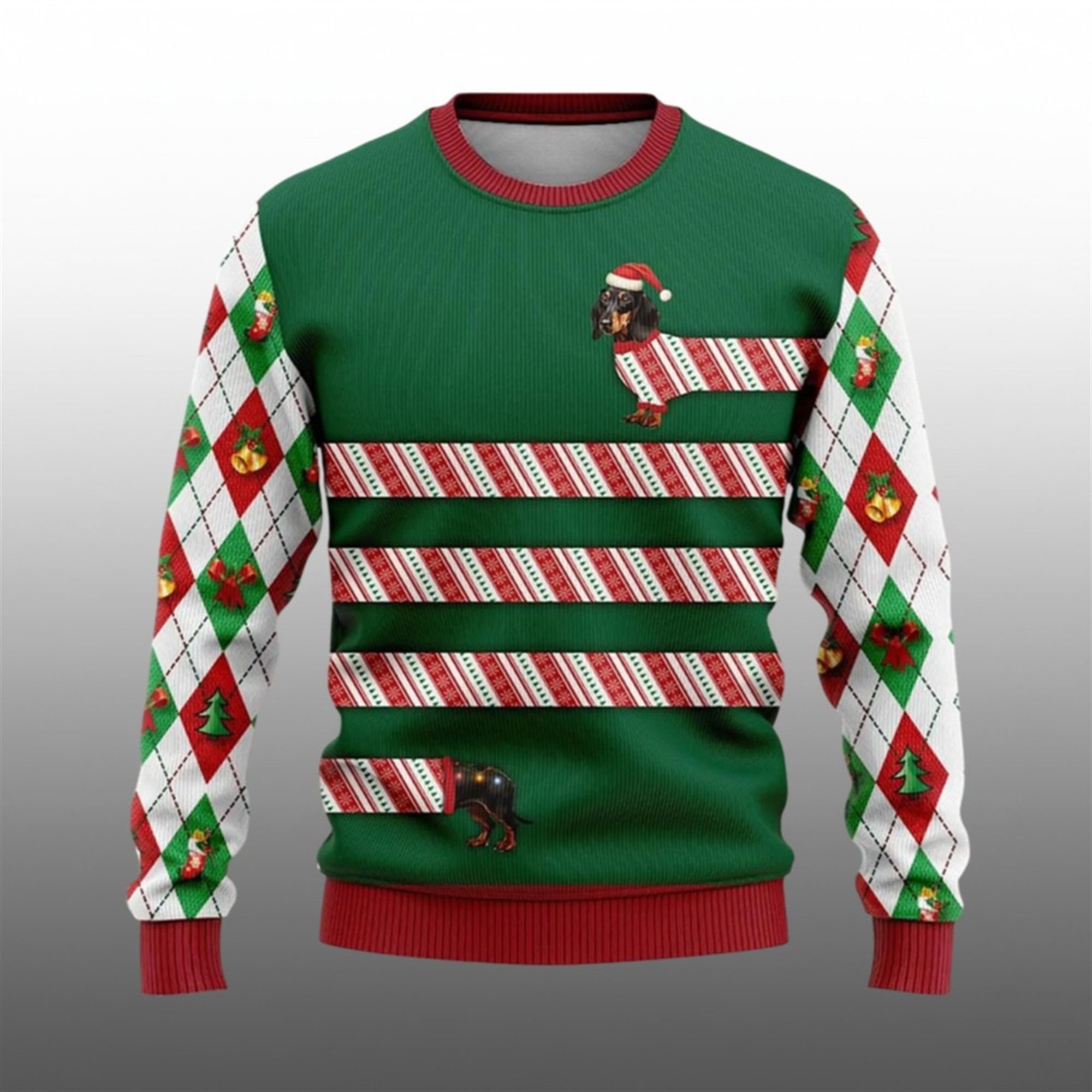 2025 Christmas Dachshund Candy Cane Ugly Christmas Sweater - Grishko.com