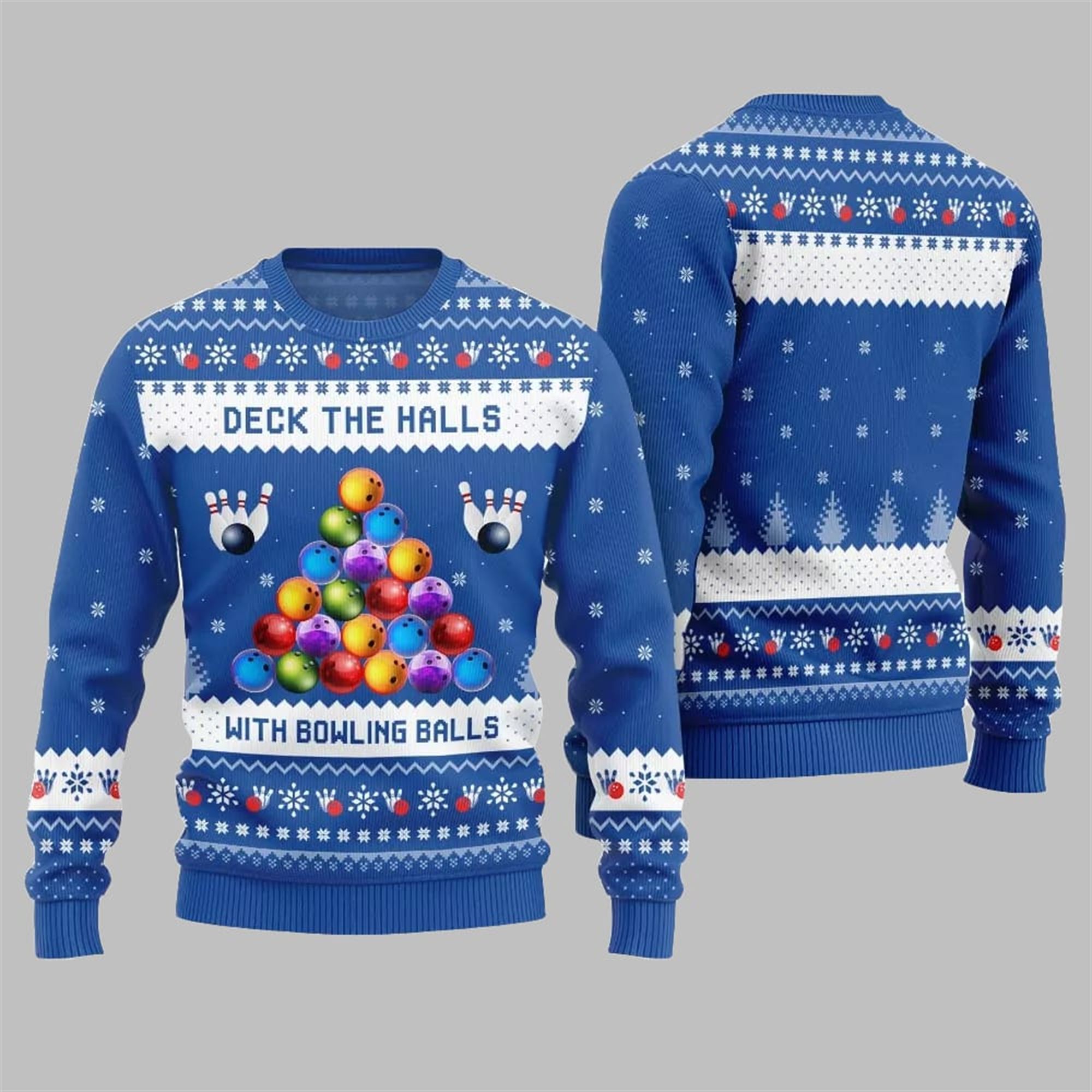 2025 Christmas Deck The Halls Bowling Ugly Sweater - Grishko.com