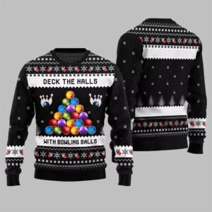 Alternative view of 2025 Christmas Deck The Halls Bowling Ugly Sweater - Grishko.com