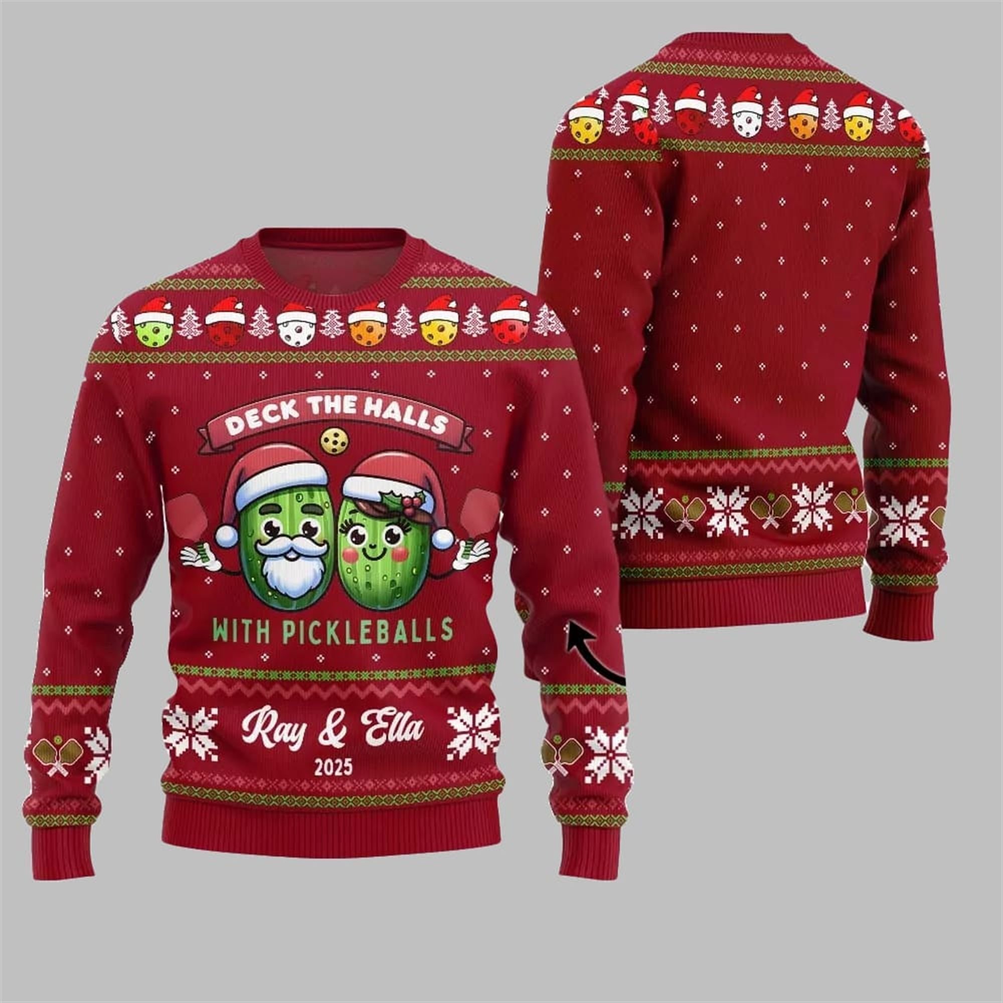 2025 Christmas Deck The Halls Pickleballs Ugly Sweater - Grishko.com