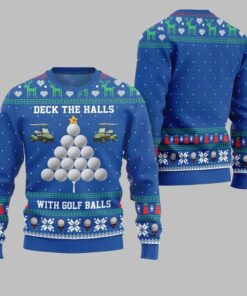 2025 Christmas Deck the Halls with Golf Balls Ugly Sweater  