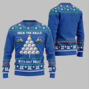 2025 Christmas Deck the Halls with Golf Balls Ugly Sweater - Grishko.com