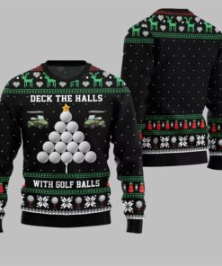 Alternative view of 2025 Christmas Deck the Halls with Golf Balls Ugly Sweater  