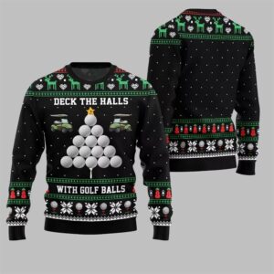 Alternative view of 2025 Christmas Deck the Halls with Golf Balls Ugly Sweater - Grishko.com
