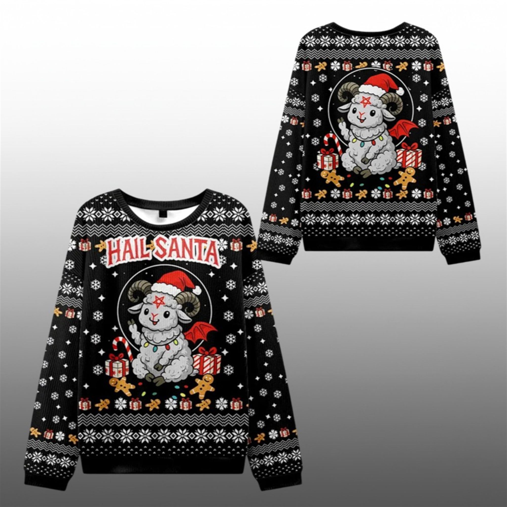 2025 Christmas Devil Sheep Hail Santa Ugly Sweater - Grishko.com