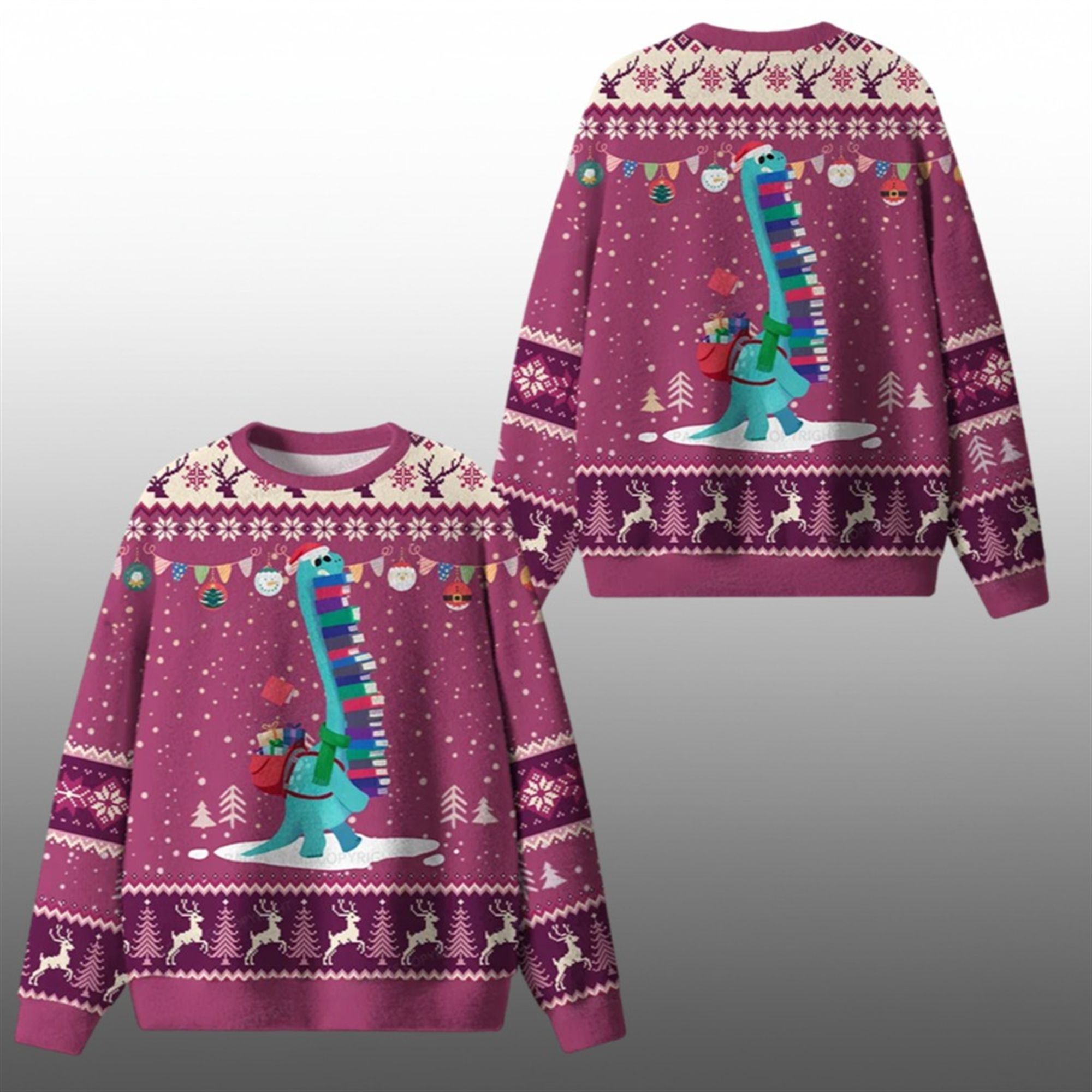 2025 Christmas Dinosaur Books Ugly Sweater - Grishko.com