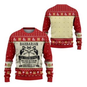 Alternative view of 2025 Christmas DnD Barbarian The Raging Storm Ugly Sweater - Grishko.com
